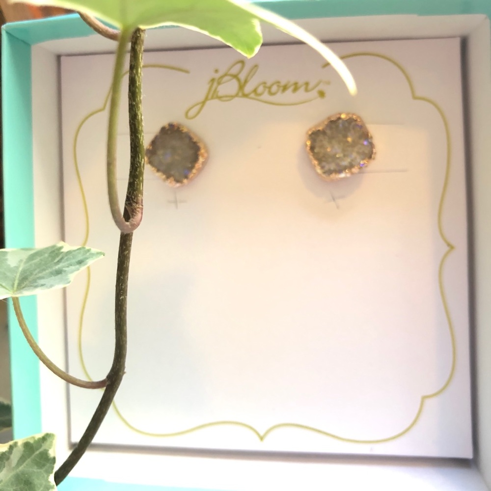 Gold and white druzy square studs